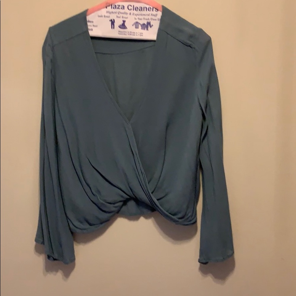 Dusty blue pullover hippie blouse.